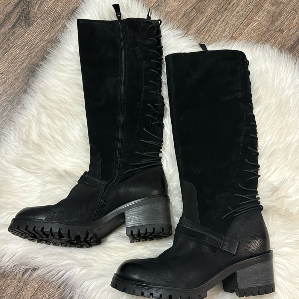 MIZ MOOZ Mayer Black Leather Lace Up Back and Zip Up Side
